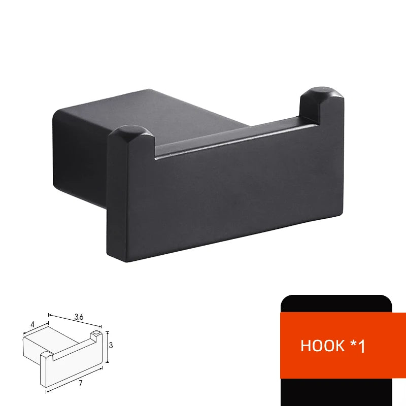 Matte Black Hook Towel Rack 304 Stainless Steel