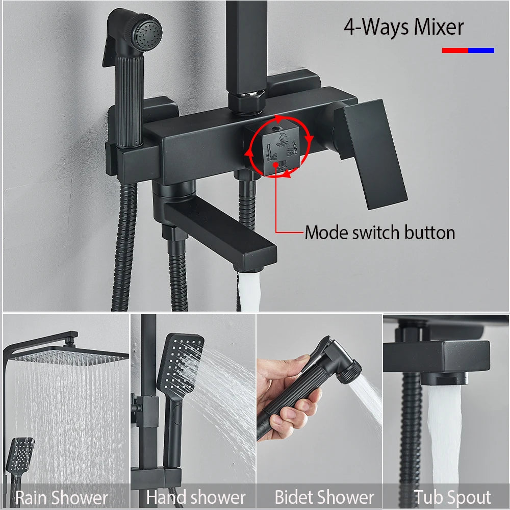 Shower Faucet Rainfall 3/4-Ways Bathtub Tap Bathroom Shelf