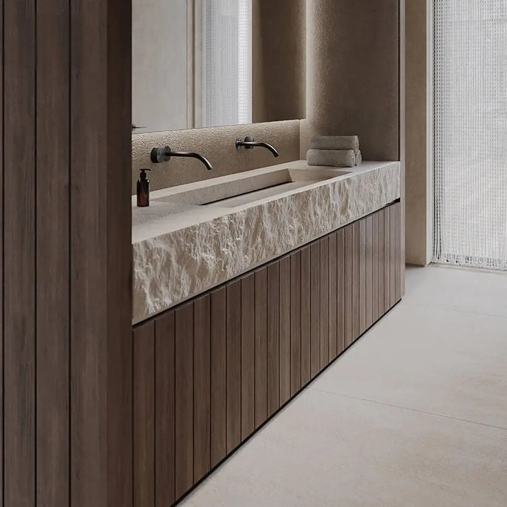 Any Size Custom Wall Mounted Washbasin Rough Travertine