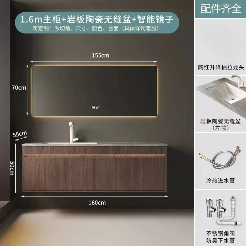 Light Luxury Bathroom Cabinets Rock Slab Integrated Washbasin