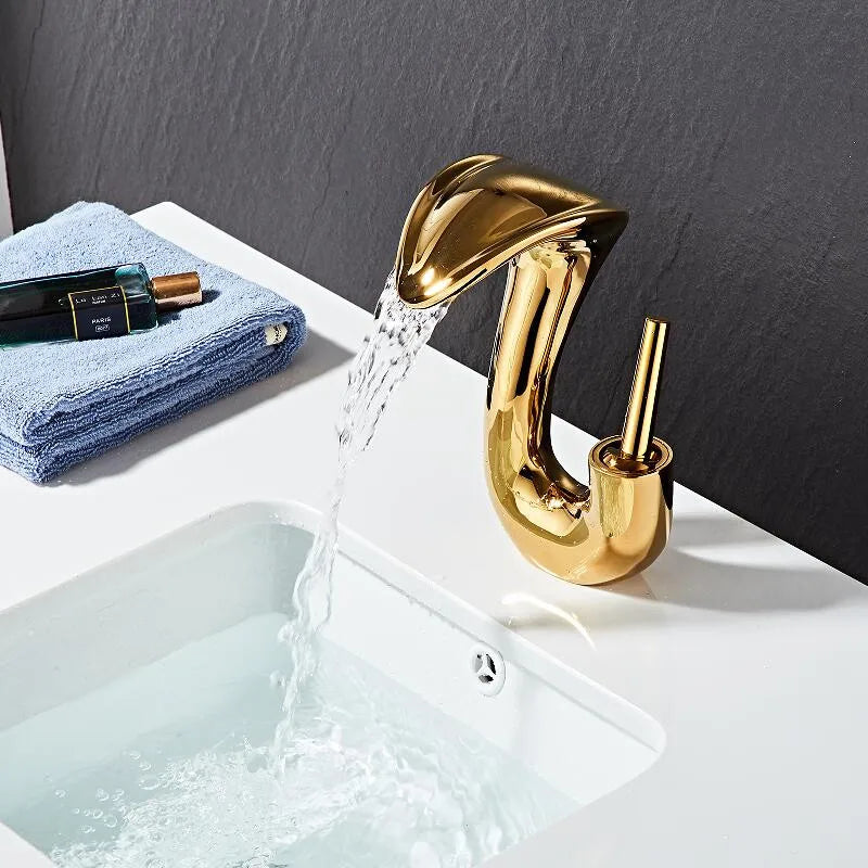 Tuqiu Black Bathroom Faucet Brass Gold Basin Faucet