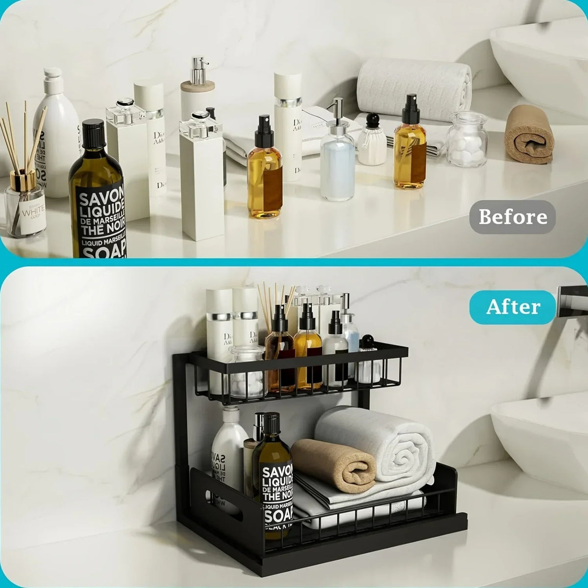Tier Sliding Under Sink Storage Rack Rustproof Metal