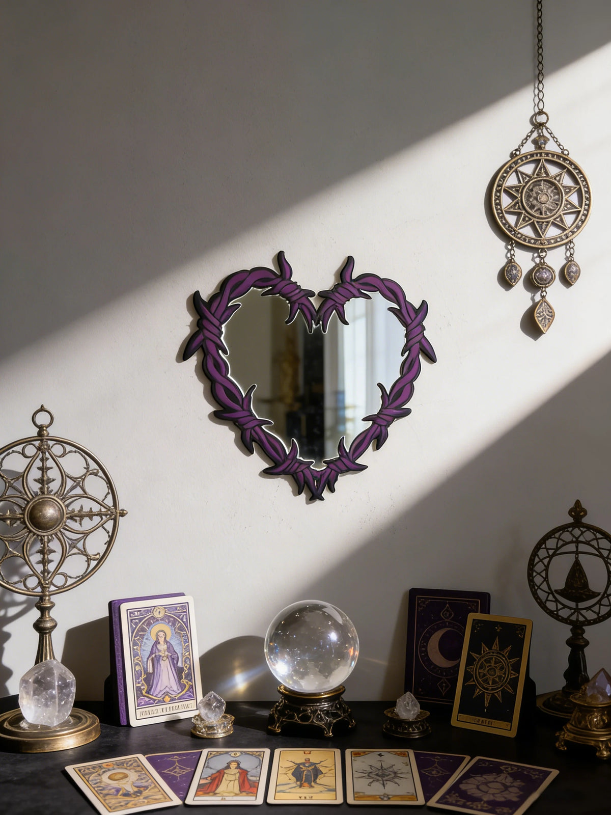 Purple Gothic Barbed Wire Heart Wall Mirror Witchy