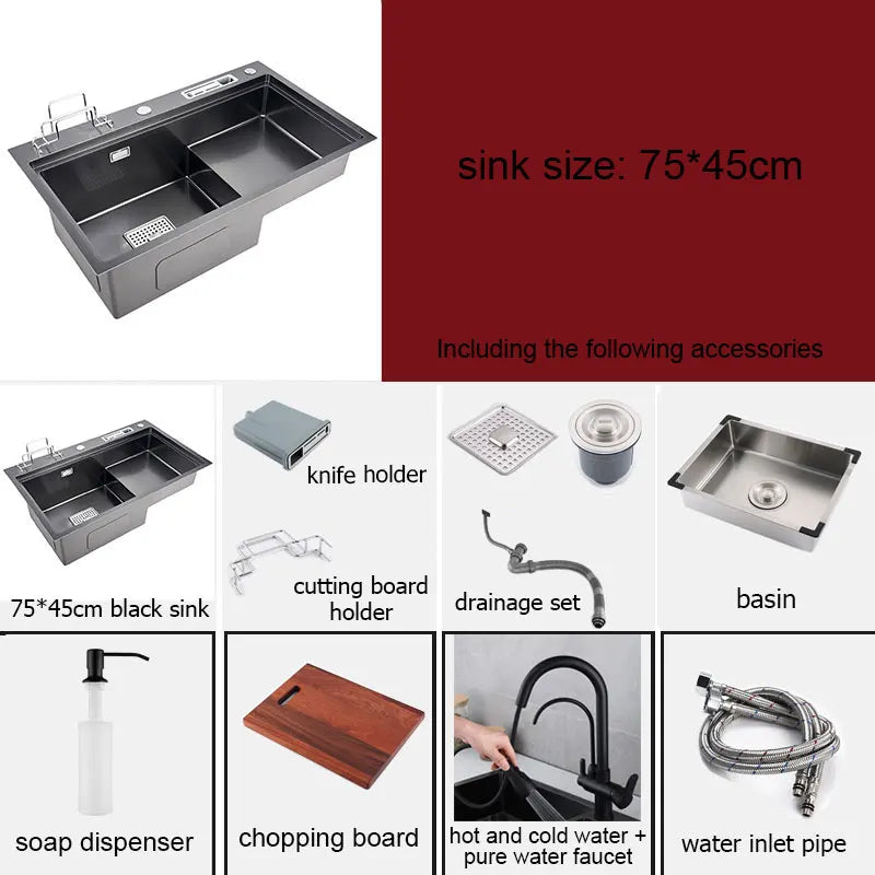 High Low Sink Water-Saving Design Matte Black Knife