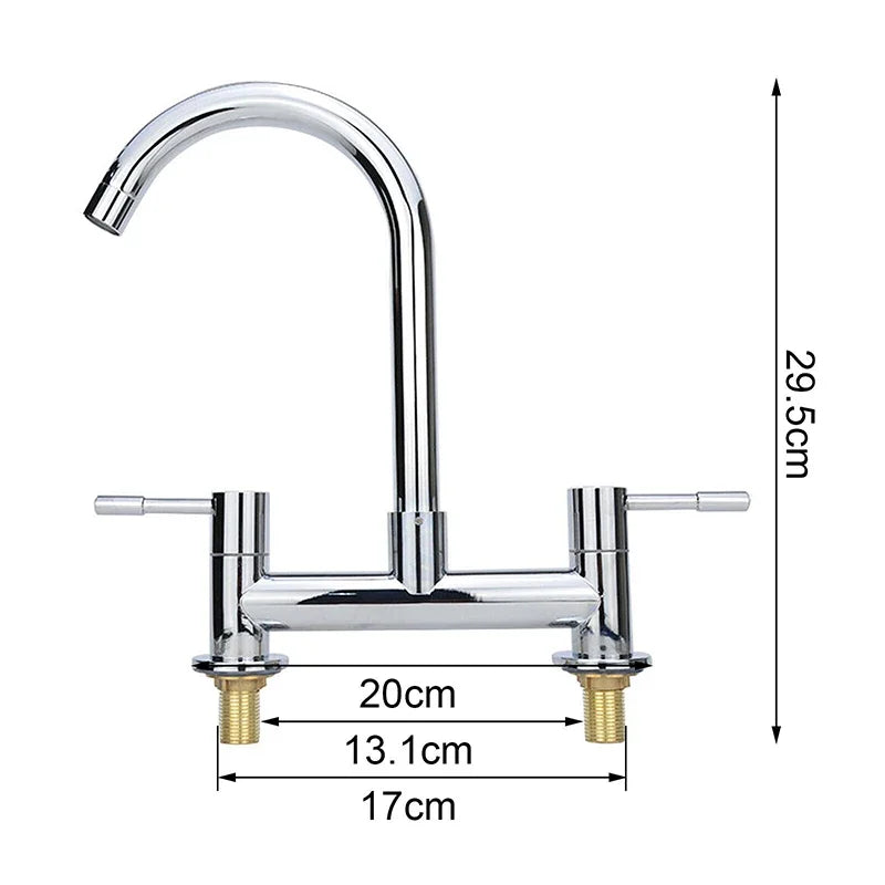 Modern Lever Double Handle Chrome Sink Faucet Cold