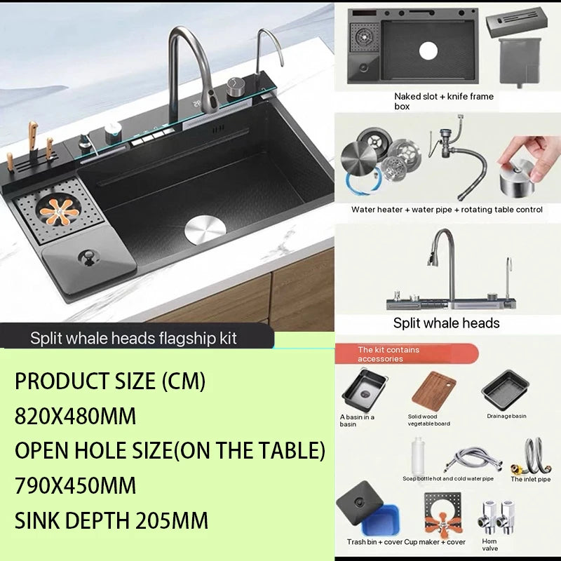 0mm Double Waterfall Sink Embossed Stainless Steel Sink