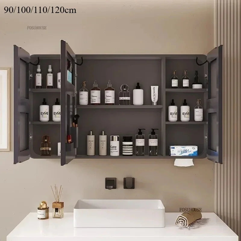 Minimalist Modern Arc-Shaped Smart Bathroom Mirror Cabinets