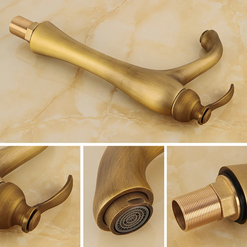 Antique Brass Hole Bathroom Sink Faucet Cold Water