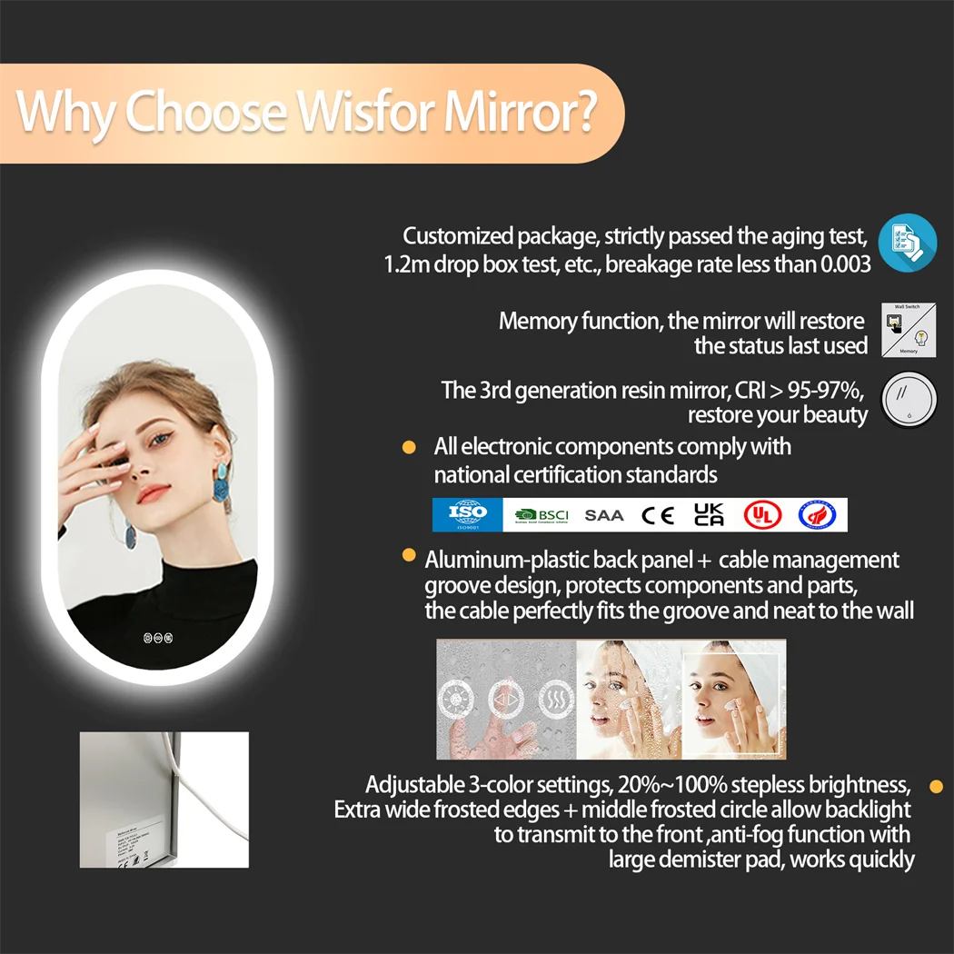 Oval Led Bathroom Mirror Smart Mirrors Dimmable Colors