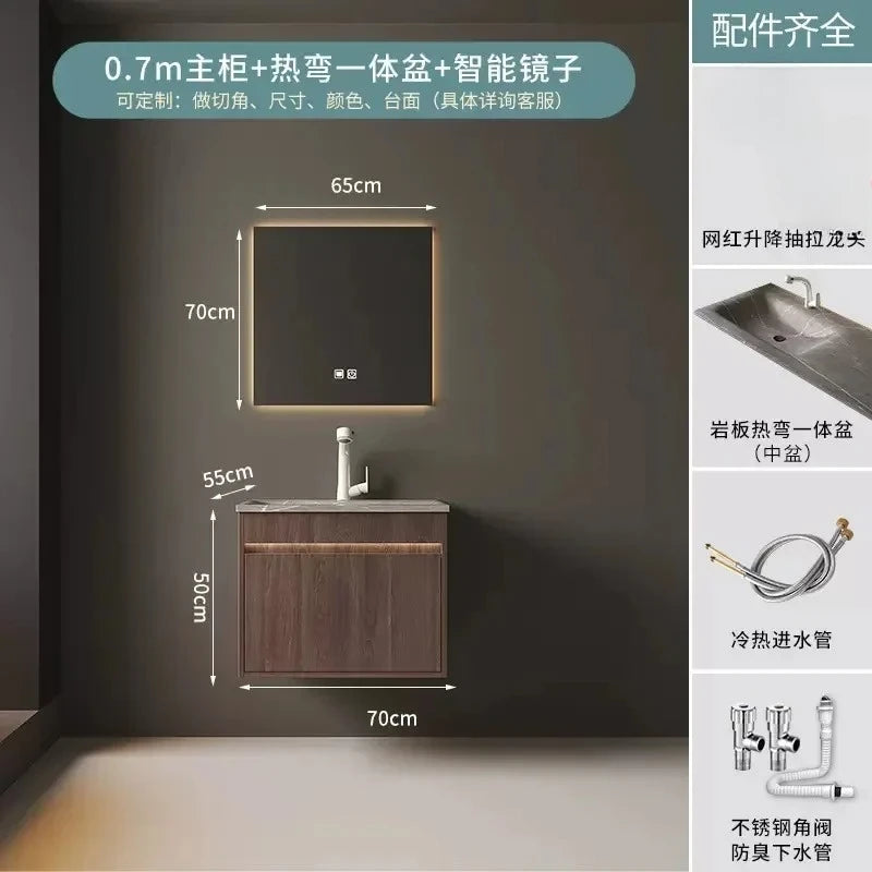 Light Luxury Bathroom Cabinets Rock Slab Integrated Washbasin