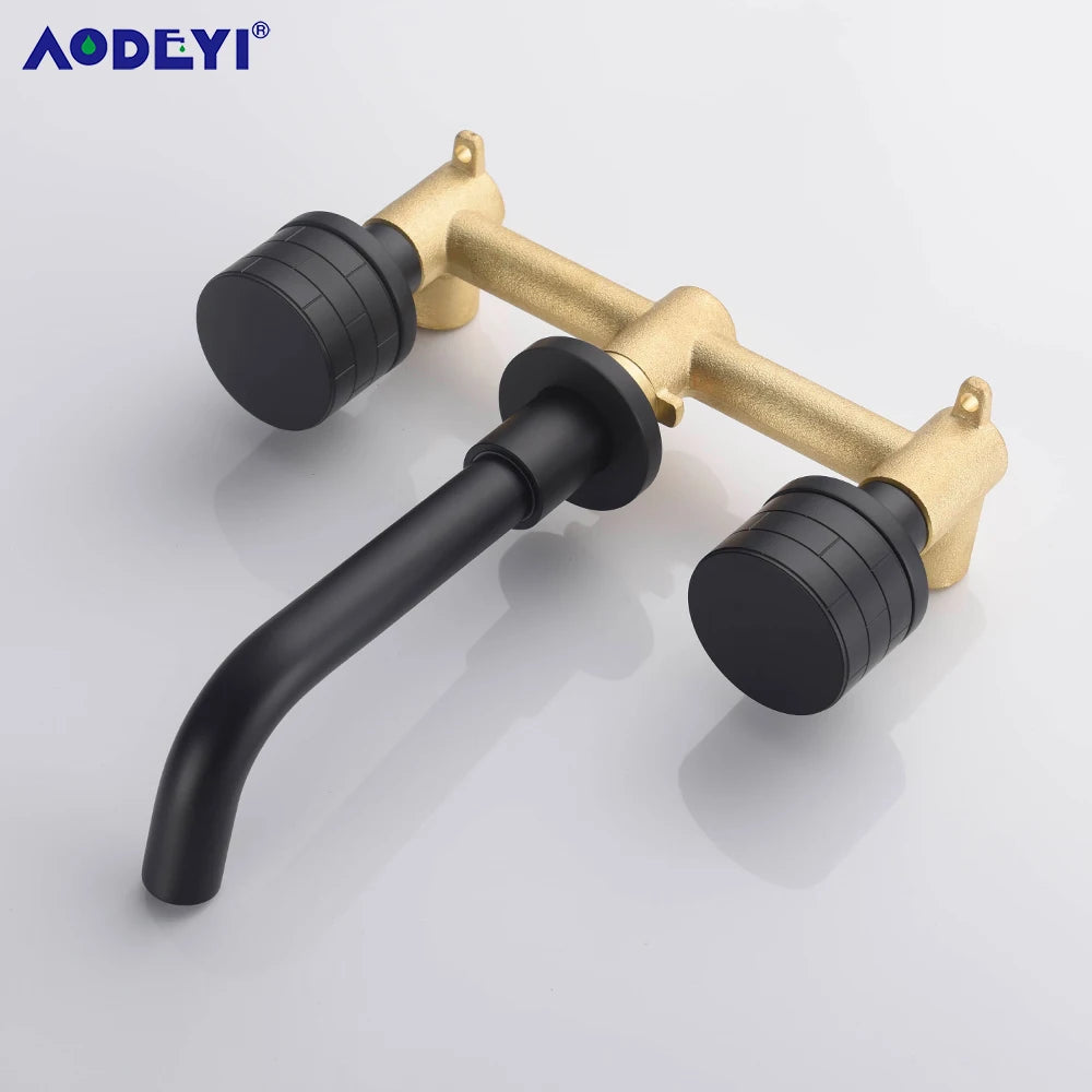 Black Bathroom Faucet Brass Double Lever Wall Mounted