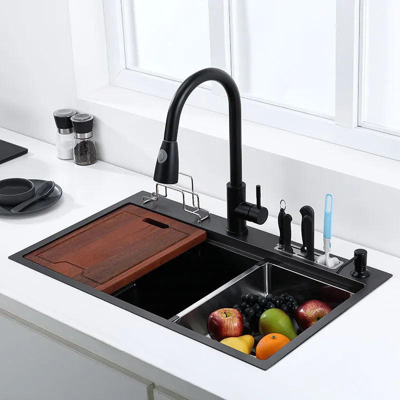 High Low Sink Water-Saving Design Matte Black Knife