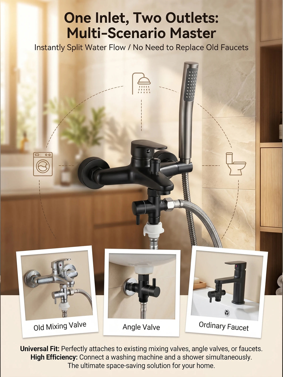 Solid Brass Shower Faucet Diverter Valve Two Way