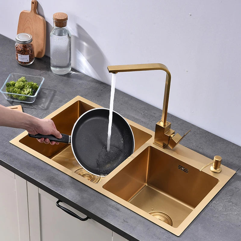 Gold Sink Above Counter Double Bowl Goldn Basket