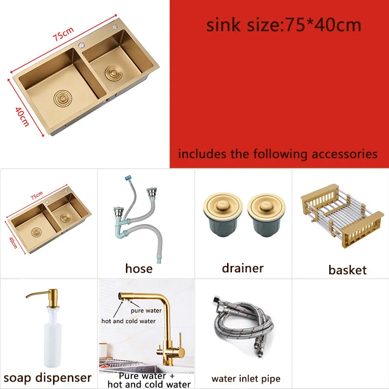 Gold Sink Above Counter Double Bowl Goldn Basket