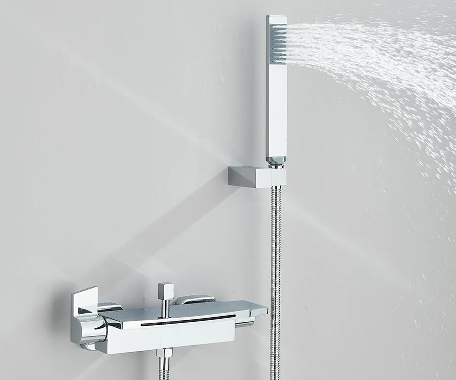 Black Waterfall Bathtub Shower Faucets Wall Mount Shower