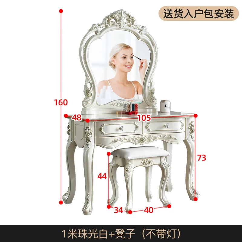 European Decor Makeup Vanity Desk Wooden Drawer White