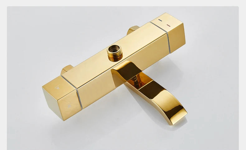 Square Thermostatic Bathroom Shower Quality Brass Cold Gold