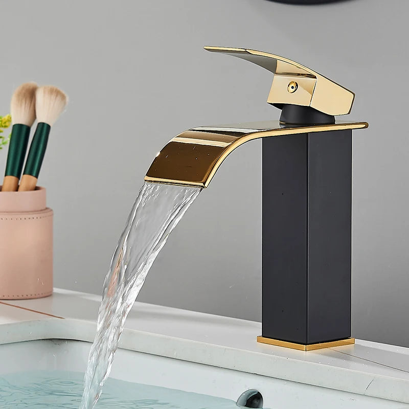 Handle Waterfall Matte Black Bathroom Basin Faucet Waterfall