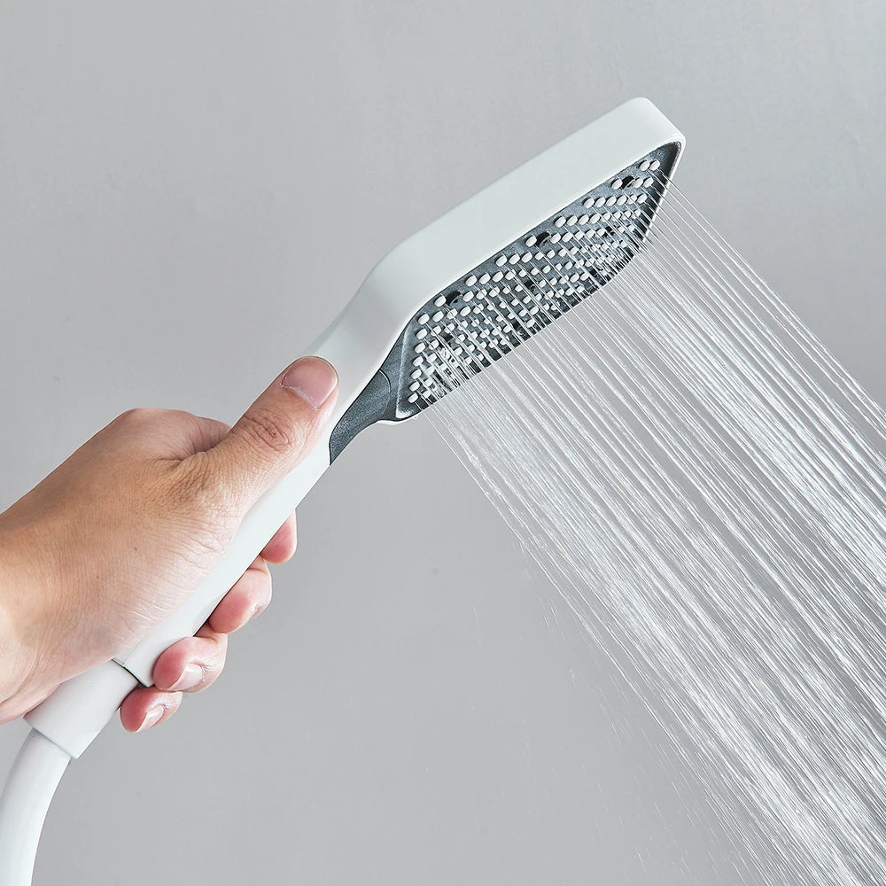 White Bathroom Shower Faucet Long Spout Rotation Function