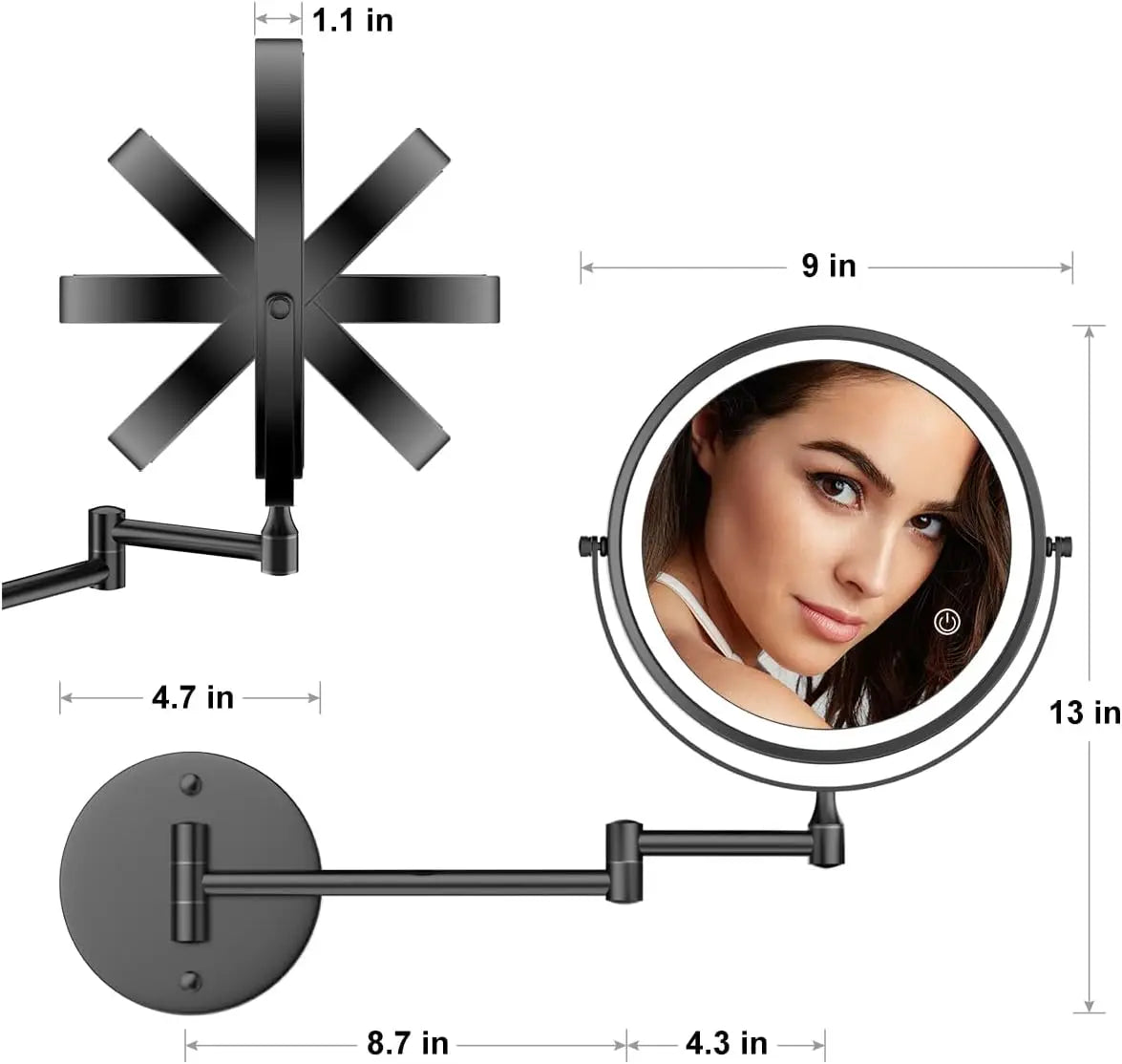 Touch Led Folding Bathroom Mirrors Double Face 5x
