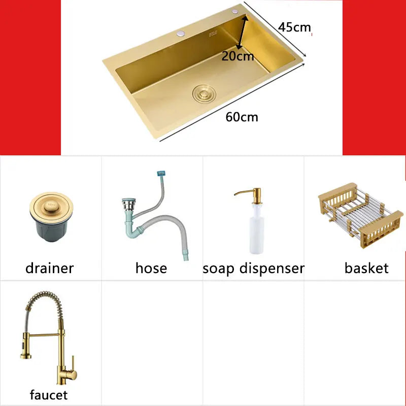 Gold Kitchens Sink Nano Handmade 304 Stainless Steel