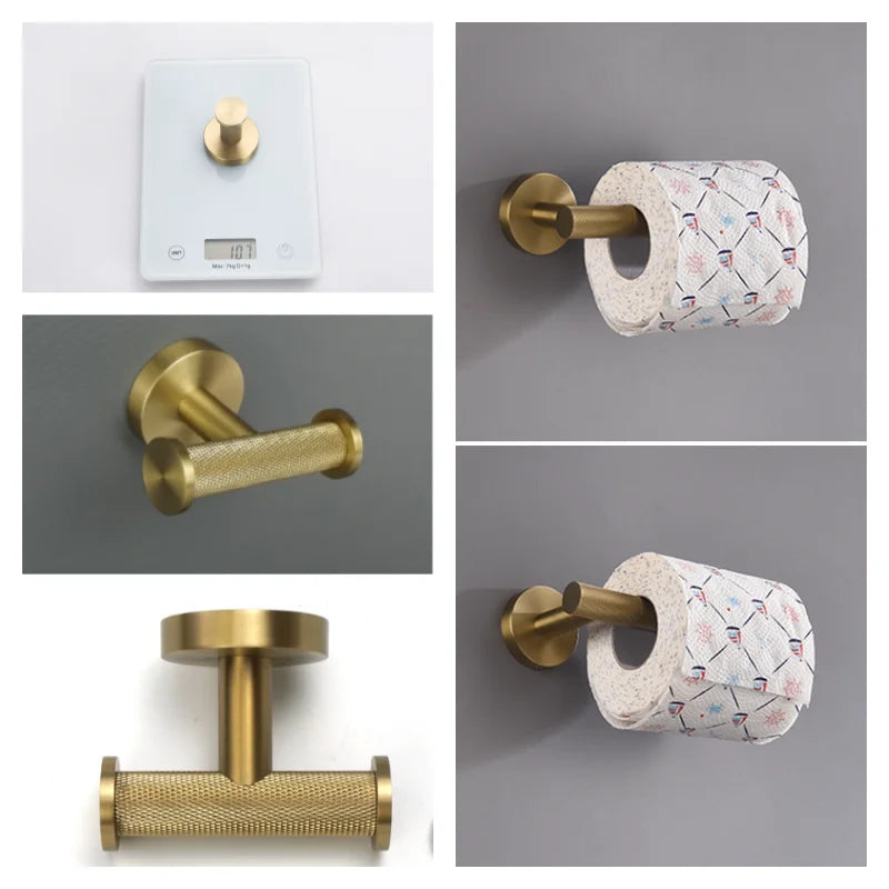 Brushed Gold Towel Bar Toilet Seat Rack Robe