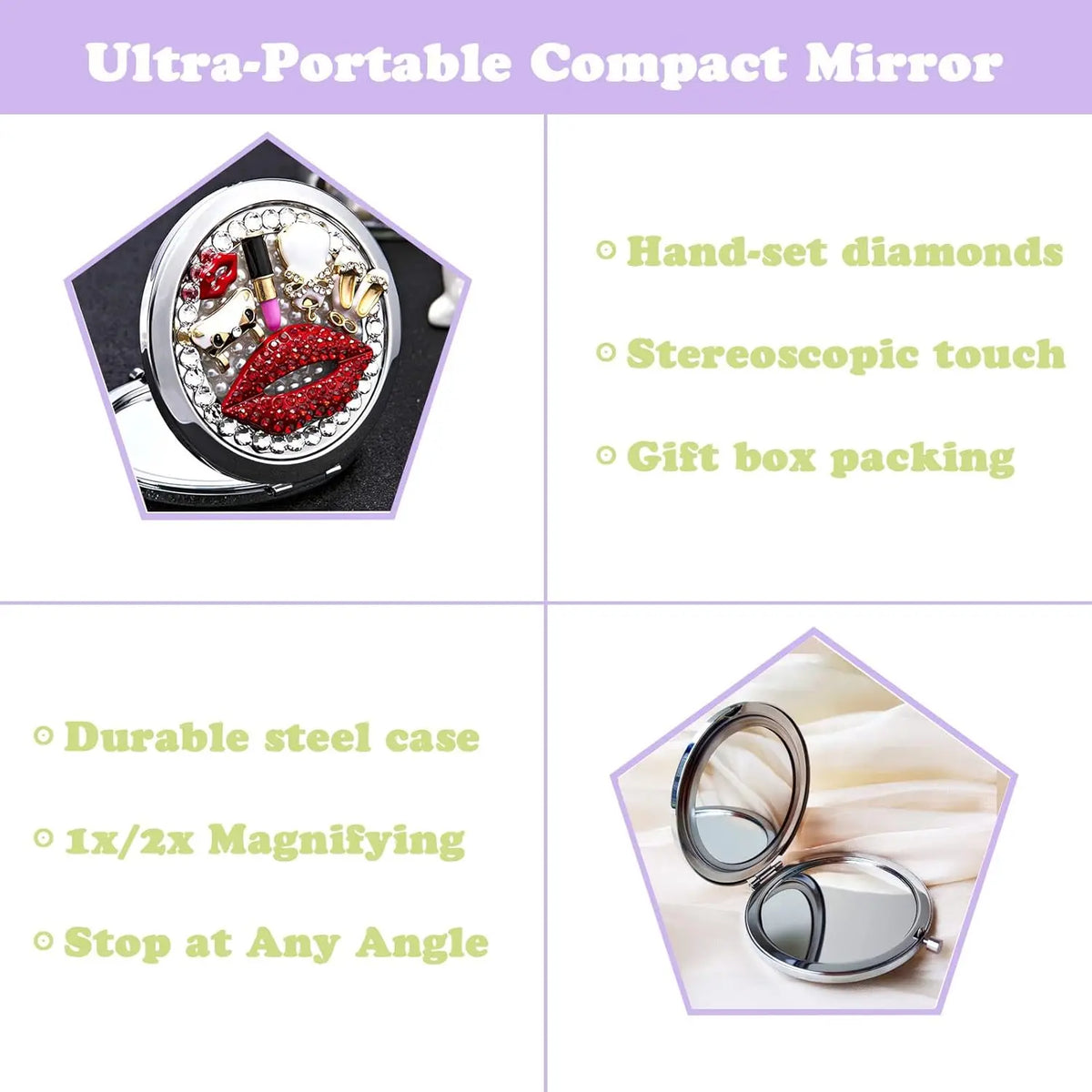 Compact Mirror 1x/2x Magnification Pocket Mirror Women 3inch
