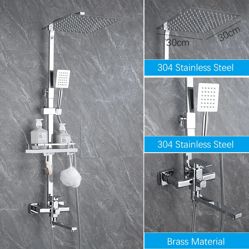 Luxury Rainfall Shower Height Adjustable 15cm Spout Bathroom