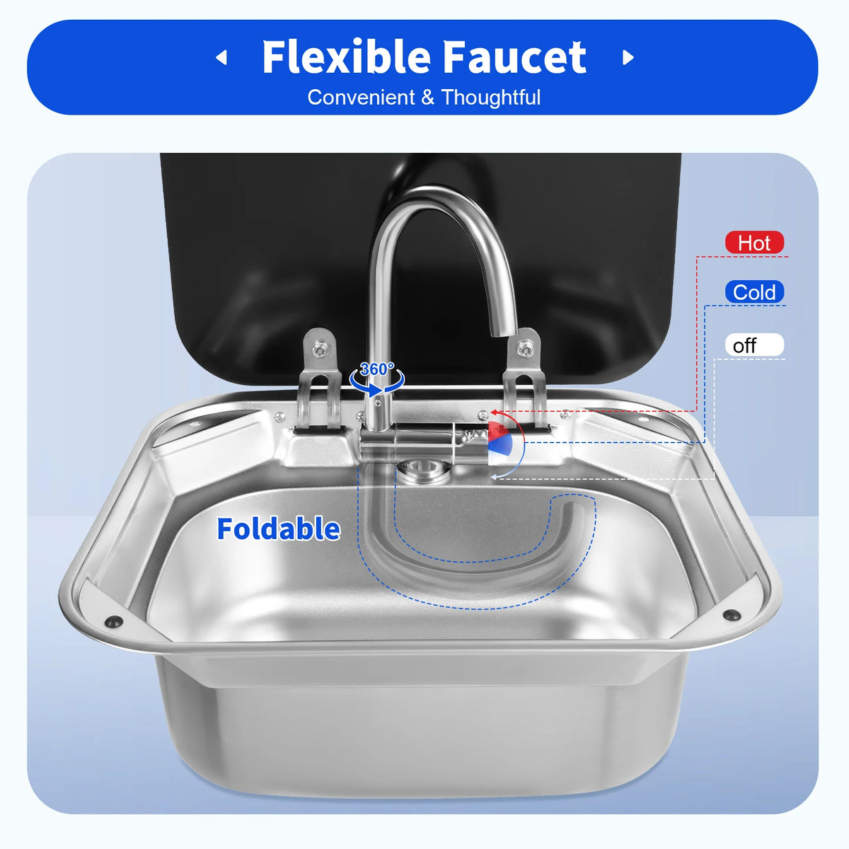Rv Sink Foldable Tempered Glass Cover&Faucet Stainless Steel
