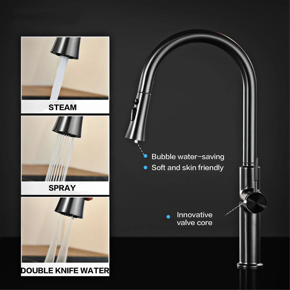 Aitana Pull Out Design Gun Grey Faucet Simple