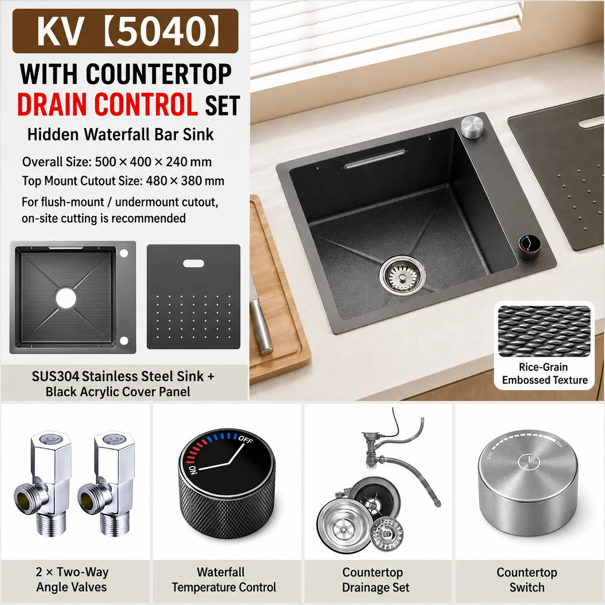Modern Luxury Waterfall Sink Sus304 Stainless Steel Hidden