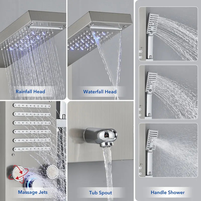Led Shower Panel Waterfall Rain Temperature Digital Display