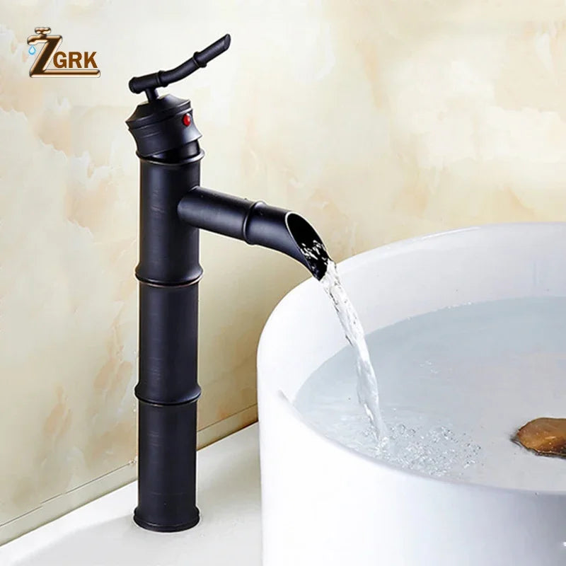 Zgrk Black Waterfall Bathroom Sink Faucet Vessel Tall