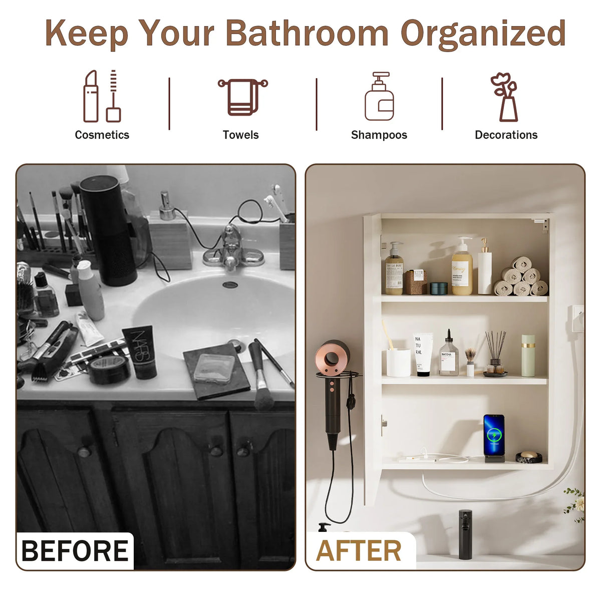 3-Color Mode Dimmer Led Bathroom Mirror Cabinet Wall