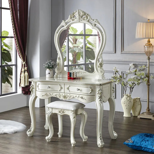European Decor Makeup Vanity Desk Wooden Drawer White