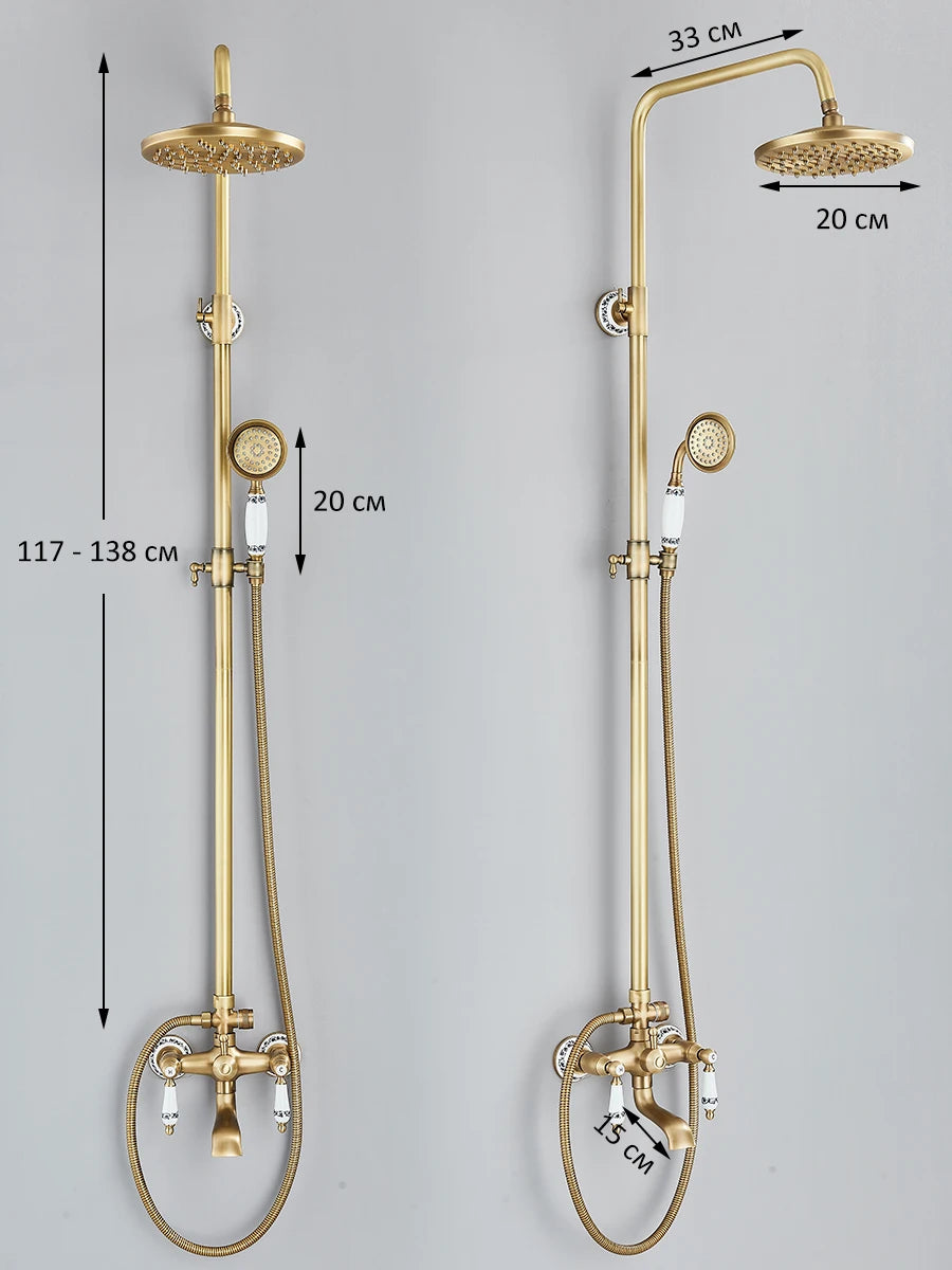 Retro Shower System Antique Brass Rainfall Shower Handheld