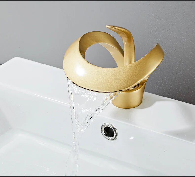 Black Bathroom Basin Taps Handle Waterfall Faucet Solid