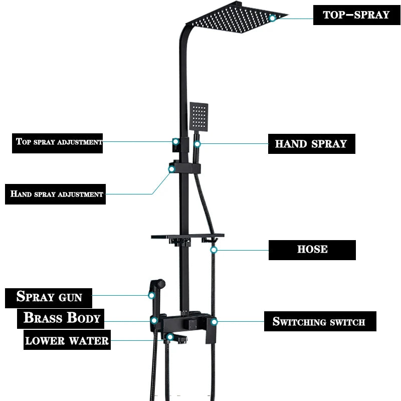 Wanmivezlo Black/Chrome Brass Shower Faucet Bathroom Shower Mixer