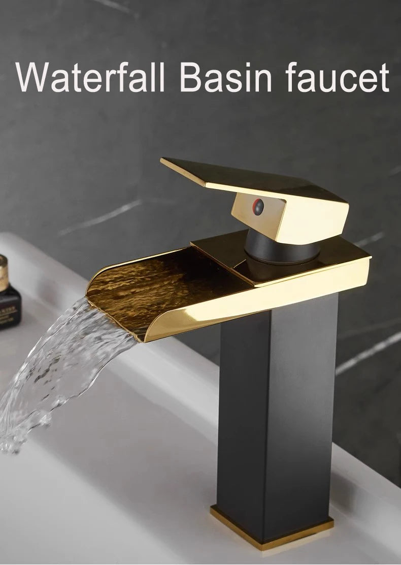 Black Waterfall Bathroom Basin Faucet Square Vanity Sink