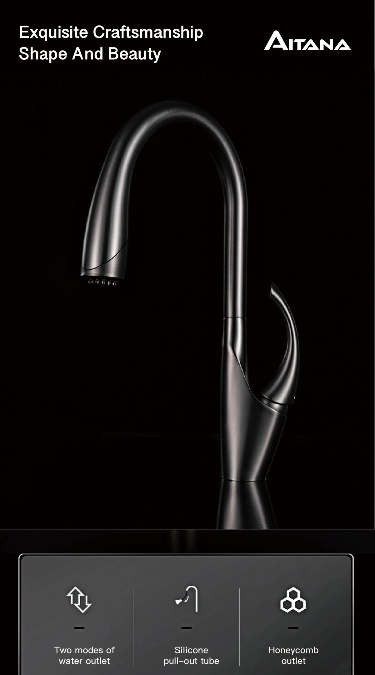 High-End Touch Black Faucet Brass Pull-Out Design Three-Function