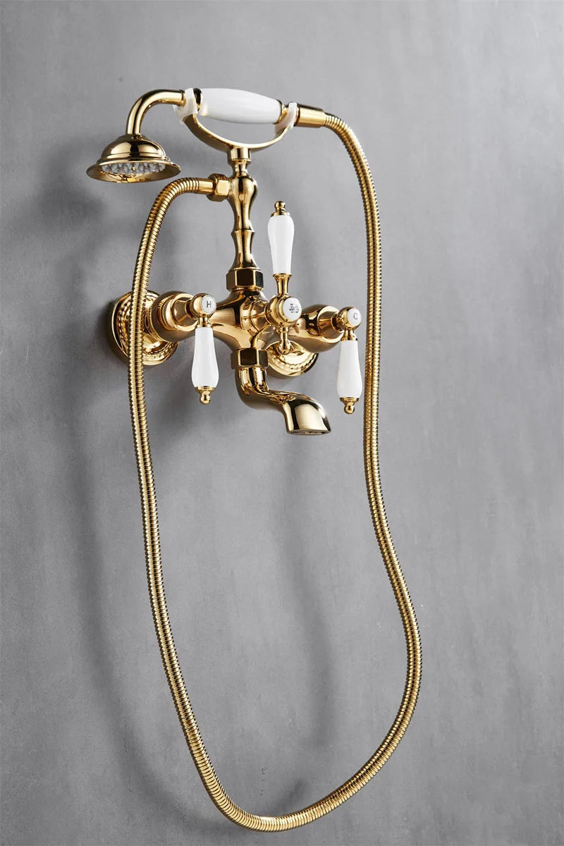 Bathroom Bathtub Faucet Wall Mounted Classical Style Brass