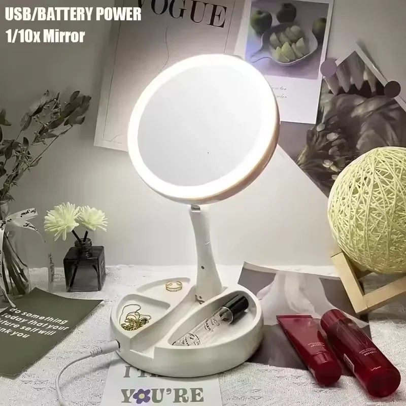 Flexible Foldable 1x 10x Magnifying Vanity Mirror Led