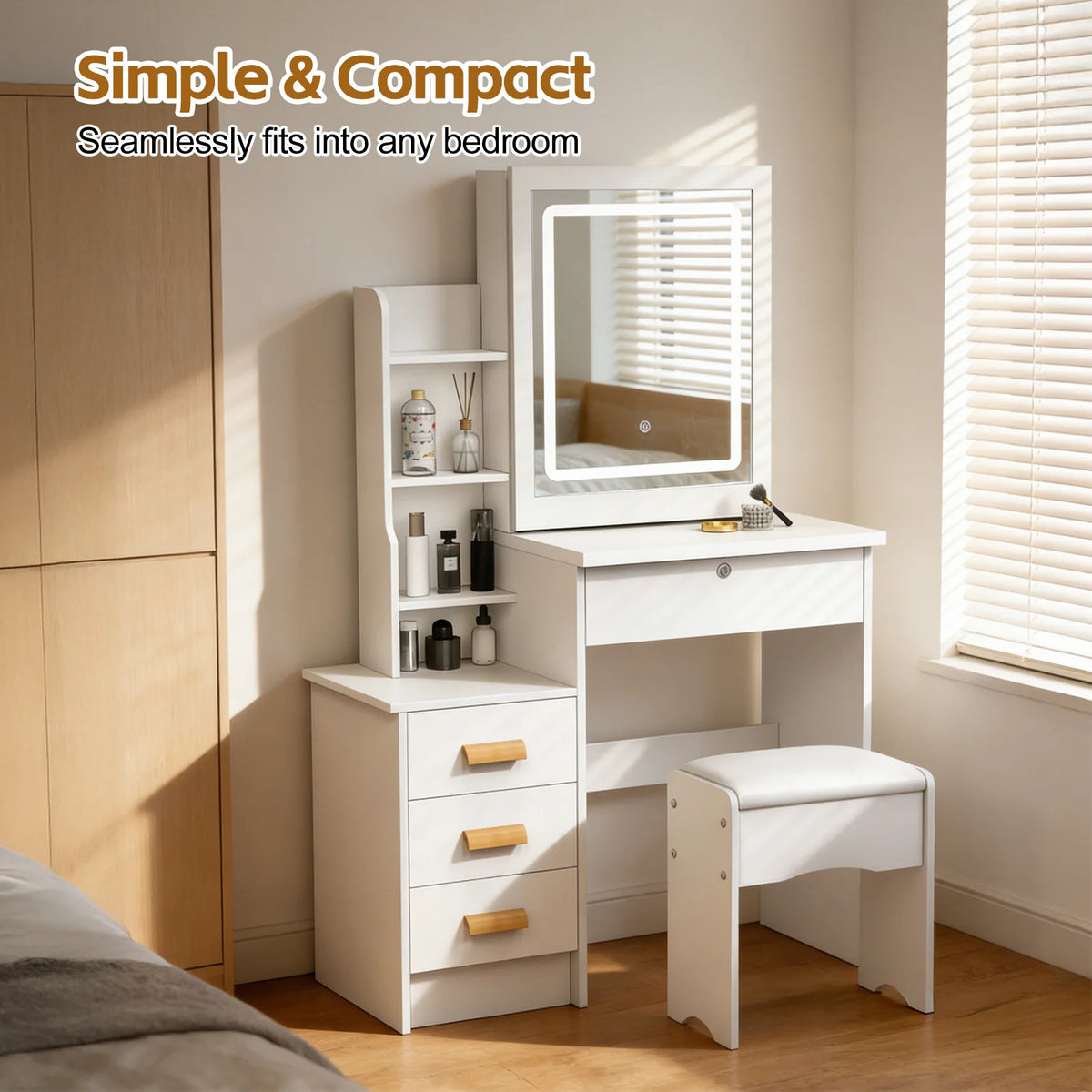 Bedroom Dressing Table Vanity Desk Sliding Mirror Lights