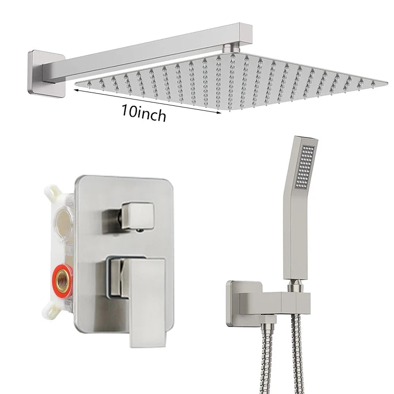 Matte Black Rainfall Shower Faucets Rain Waterfall Concealed