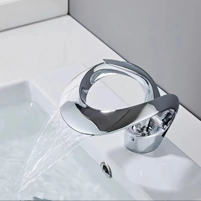 Black Bathroom Basin Taps Handle Waterfall Faucet Solid