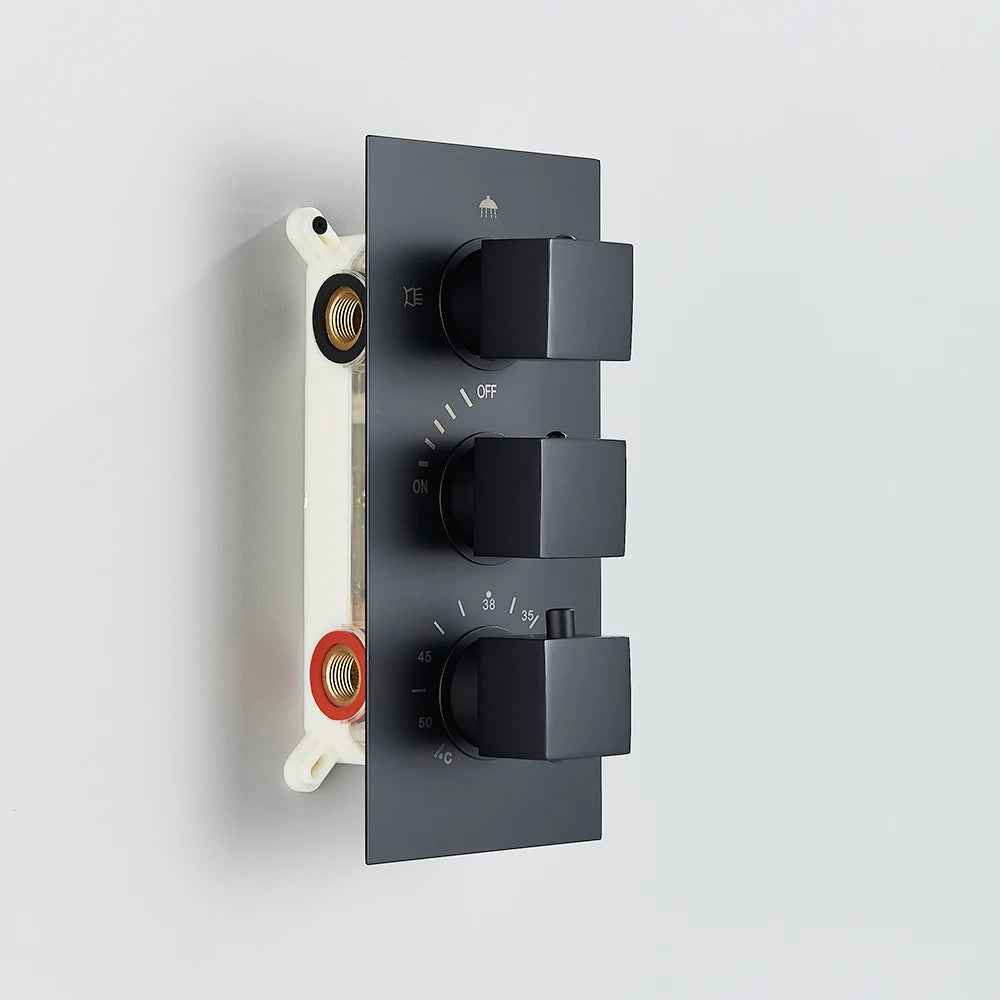 Matte Black Way Thermostatic Mixer Valve Bathroom Concealed