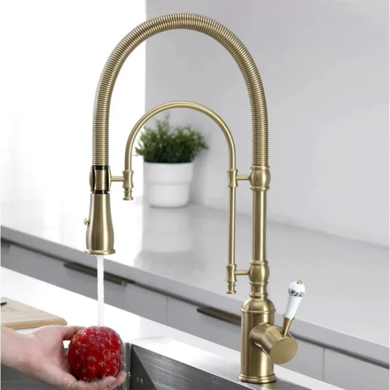 Brushed Gold Pull Out Faucet Sink Mixer 360