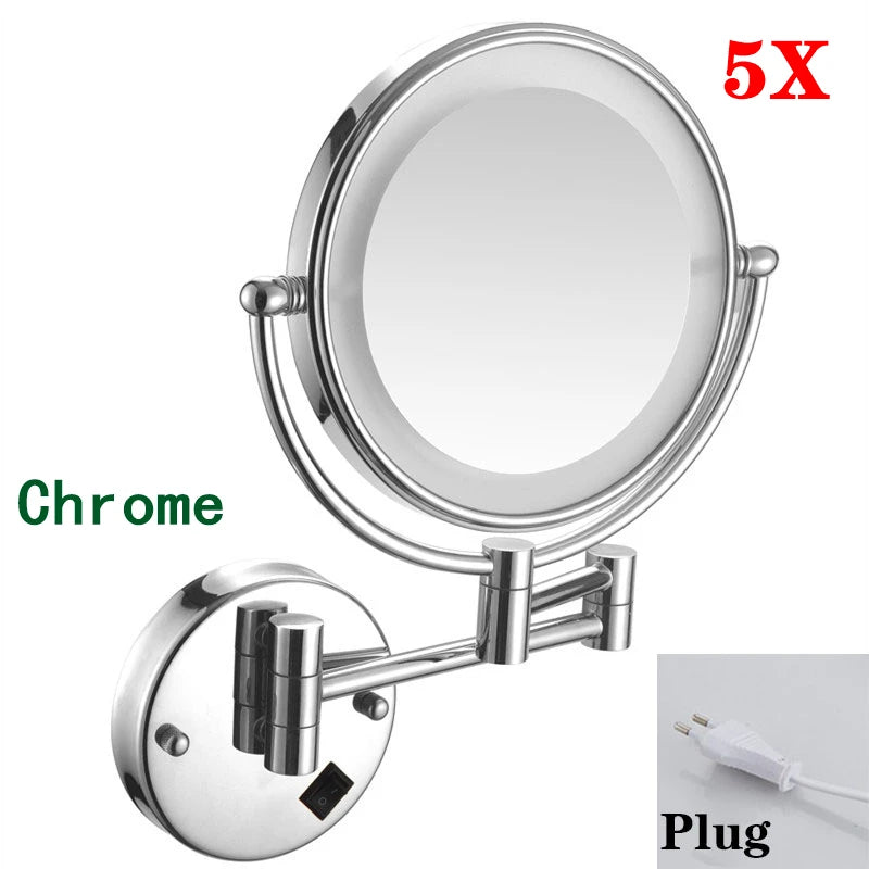 5x Magnifying Led Folding Bathroom Mirrors Wall Mounted