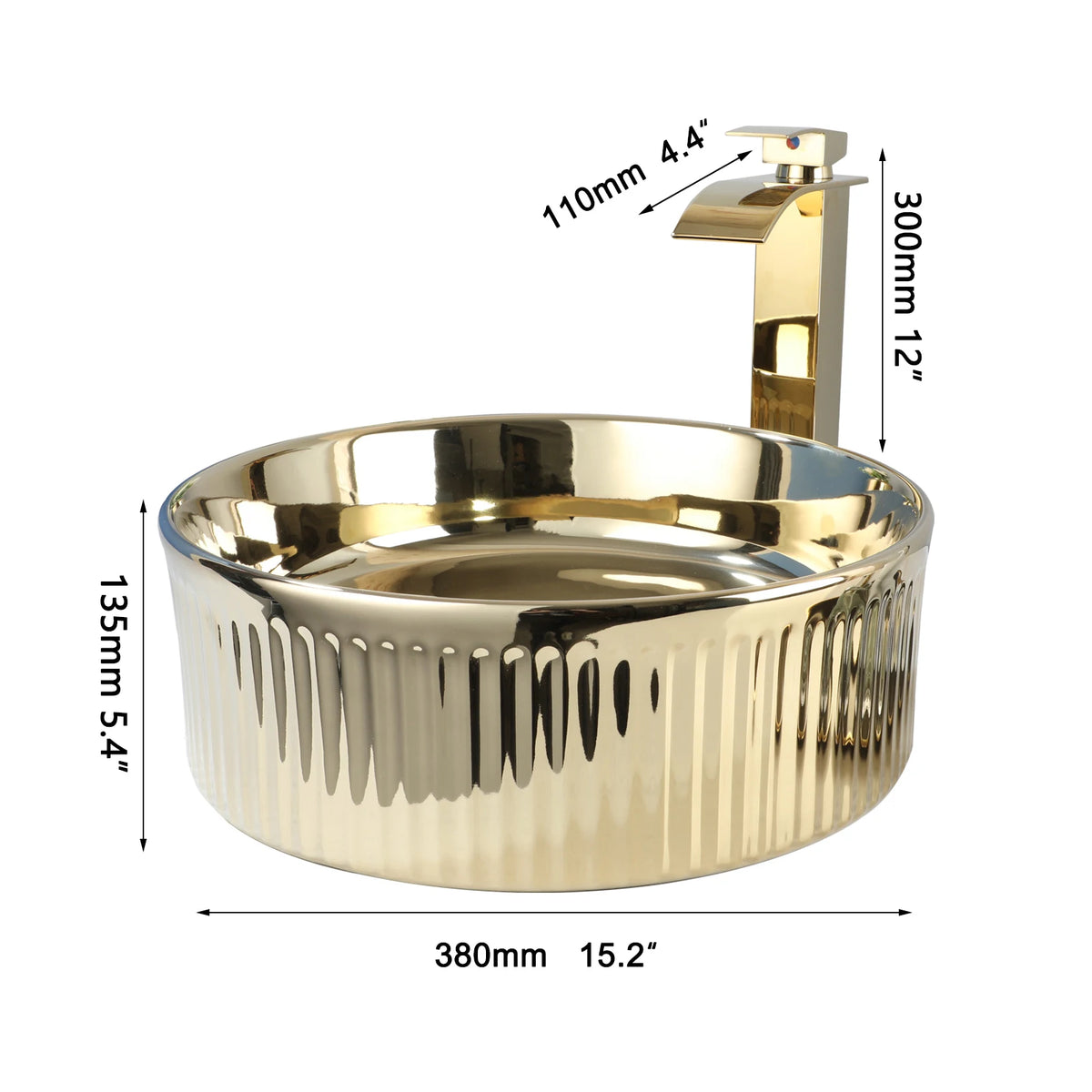 Kemaidi 14 Gold Round Vessel Sink Faucet Ceramic